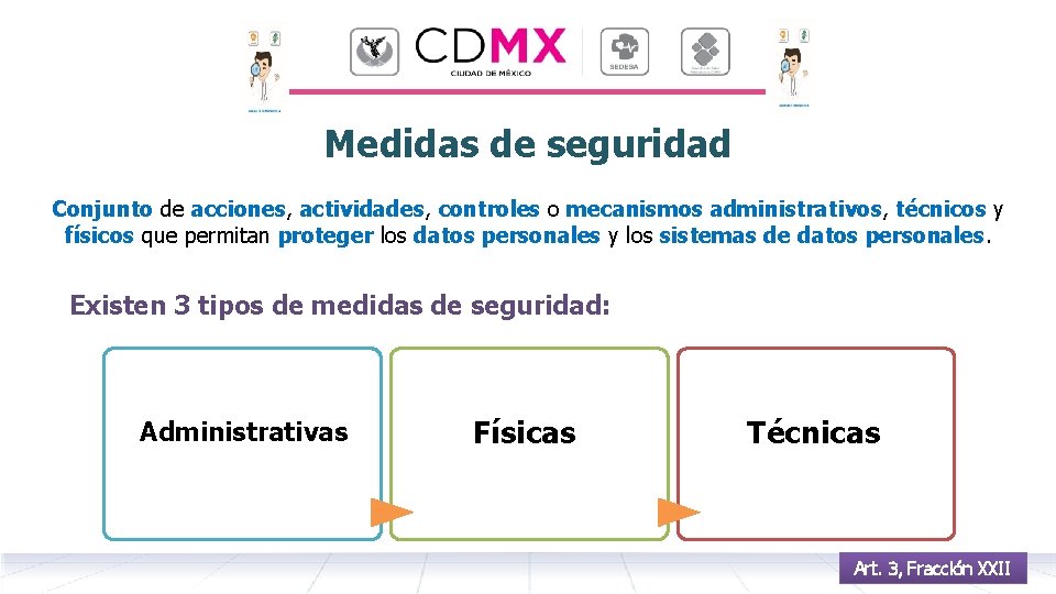 Medidas de seguridad Conjunto de acciones, actividades, controles o mecanismos administrativos, técnicos y físicos