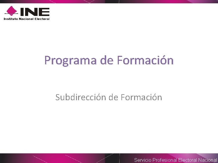 Programa de Formación Subdirección de Formación Servicio Profesional Electoral Nacional 