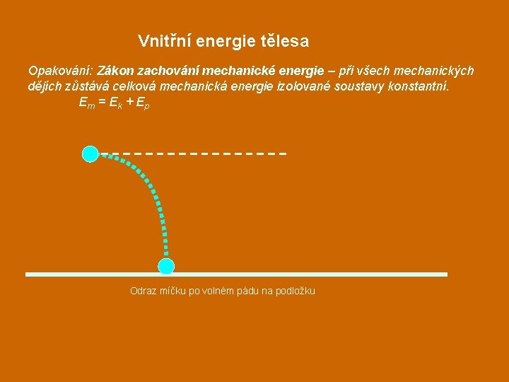 Vnitřní energie tělesa Opakování: Zákon zachování mechanické energie – při všech mechanických dějích zůstává