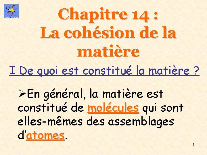 Chapitre 14 : La cohésion de la matière I De quoi est constitué la