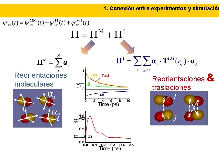 1. Conexión entre experimentos y simulación Reorientaciones moleculares ai aj Reorientaciones & traslaciones cm
