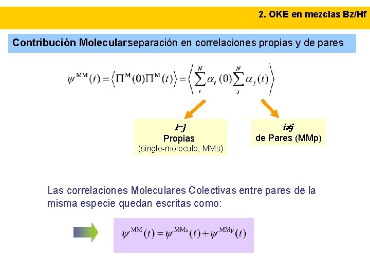 2. OKE en mezclas Bz/Hf Contribución Molecular: separación en correlaciones propias y de pares
