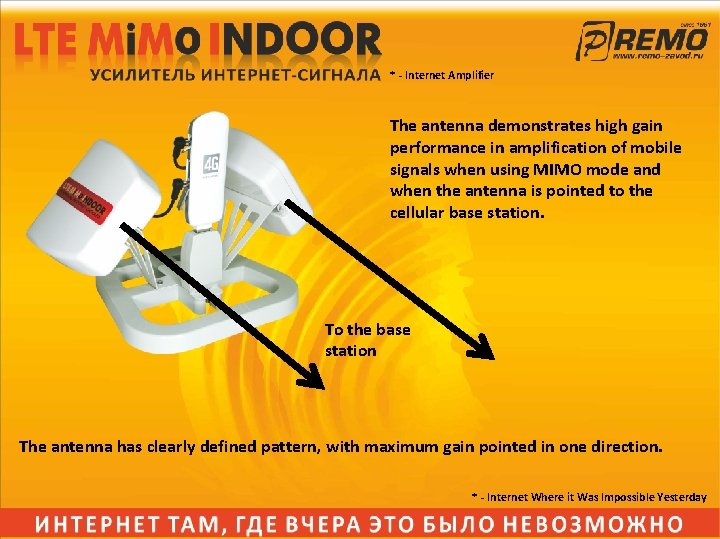 * - Internet Amplifier The antenna demonstrates high gain performance in amplification of mobile