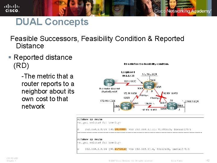 DUAL Concepts Feasible Successors, Feasibility Condition & Reported Distance § Reported distance (RD) -The