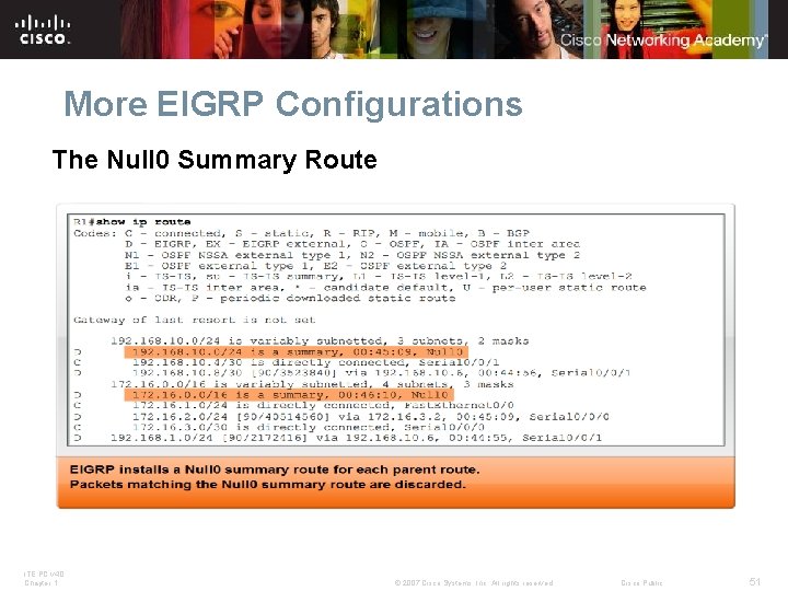 More EIGRP Configurations The Null 0 Summary Route ITE PC v 4. 0 Chapter