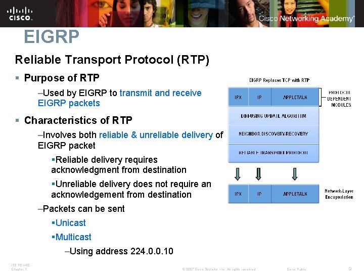 EIGRP Reliable Transport Protocol (RTP) § Purpose of RTP –Used by EIGRP to transmit