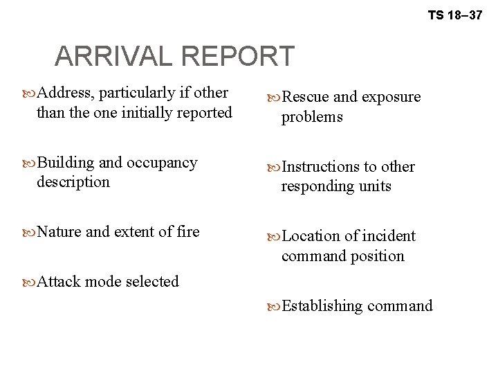 TS 18– 37 ARRIVAL REPORT Address, particularly if other than the one initially reported