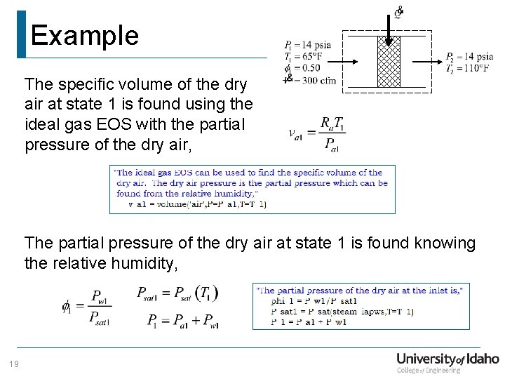 Example The specific volume of the dry air at state 1 is found using