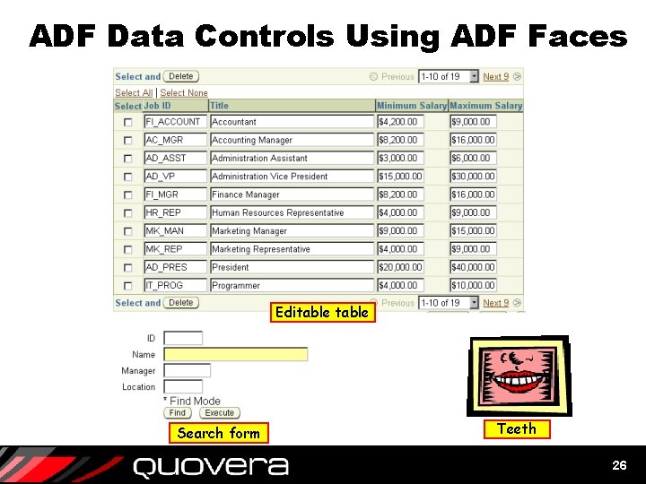 ADF Data Controls Using ADF Faces Editable Search form Teeth 26 