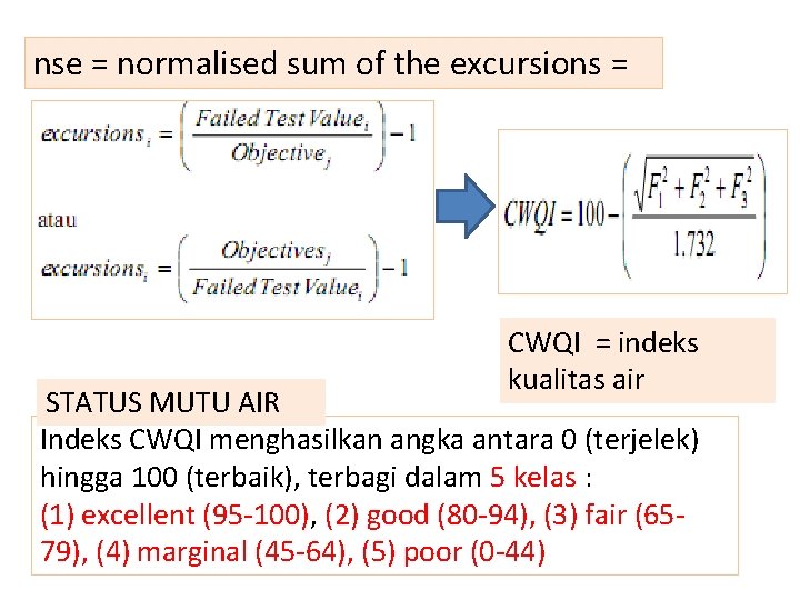 nse = normalised sum of the excursions = CWQI = indeks kualitas air STATUS