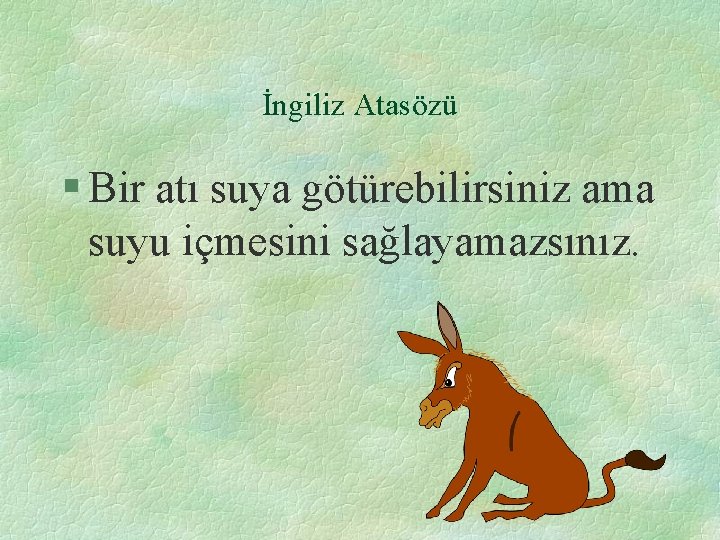 İngiliz Atasözü § Bir atı suya götürebilirsiniz ama suyu içmesini sağlayamazsınız. 