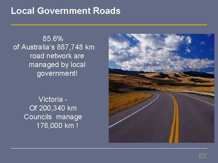 Local Government Roads 85. 6% of Australia’s 887, 748 km road network are managed