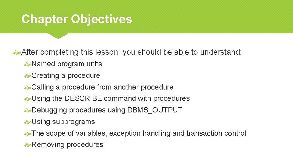 Chapter Objectives After completing this lesson, you should be able to understand: Named program