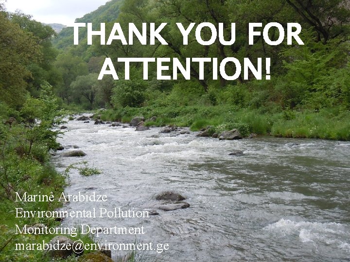 THANK YOU FOR ATTENTION! Marine Arabidze Environmental Pollution Monitoring Department marabidze@environment. ge THANK YOU FOR ATTENTION! Marine Arabidze Environmental Pollution Monitoring Department marabidze@environment. ge