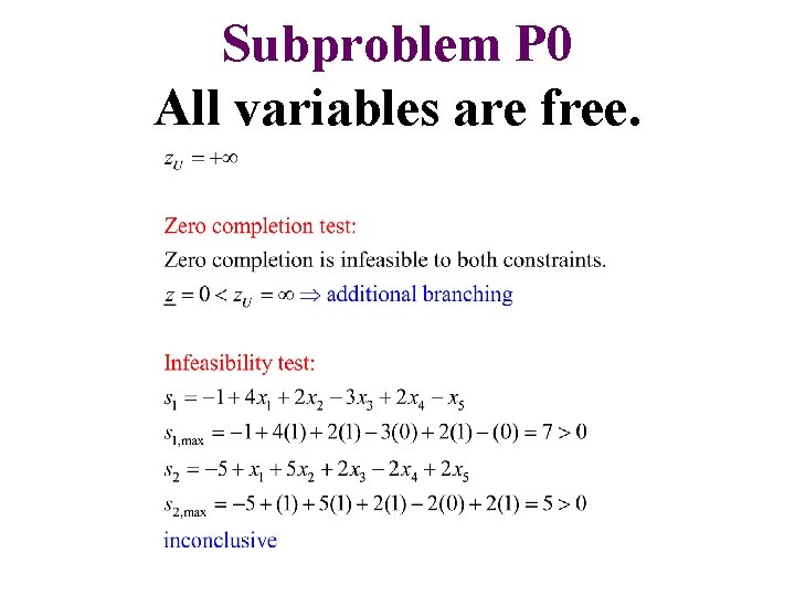 Subproblem P 0 All variables are free. 