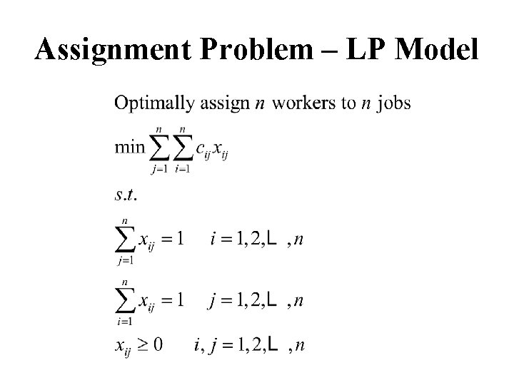 Assignment Problem – LP Model 