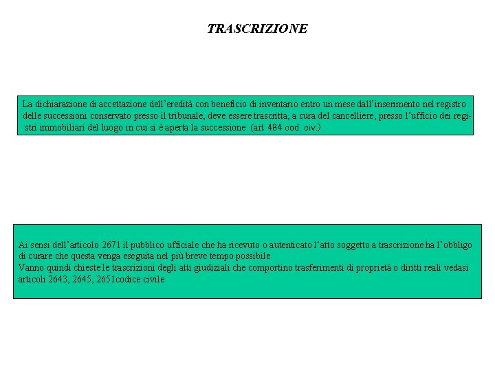 TRASCRIZIONE La dichiarazione di accettazione dell’eredità con beneficio di inventario entro un mese dall’inserimento