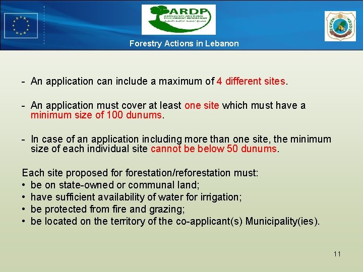 Forestry Actions in Lebanon - An application can include a maximum of 4 different