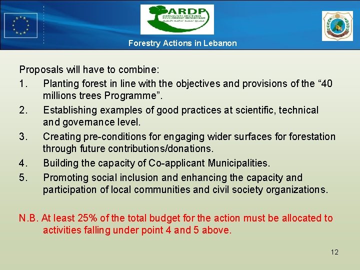 Forestry Actions in Lebanon Proposals will have to combine: 1. Planting forest in line
