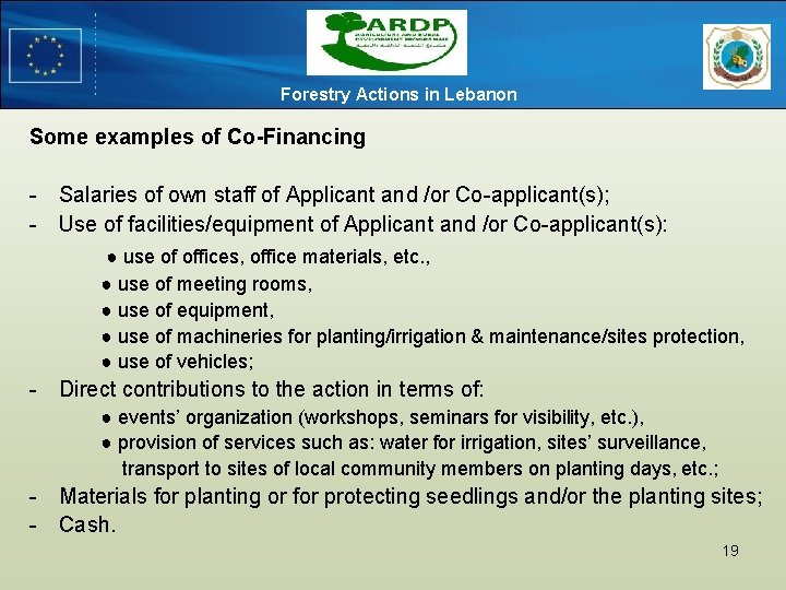 Forestry Actions in Lebanon Some examples of Co-Financing - Salaries of own staff of