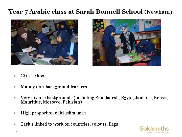 Year 7 Arabic class at Sarah Bonnell School (Newham) • Girls’ school • Mainly