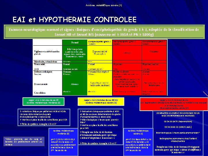 Acidose métabolique ET sévère (1) EAI et HYPOTHERMIE CONTROLEE Examen neurologique normal et signes