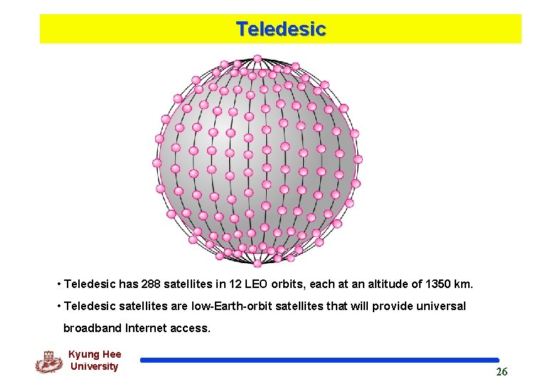 Teledesic • Teledesic has 288 satellites in 12 LEO orbits, each at an altitude