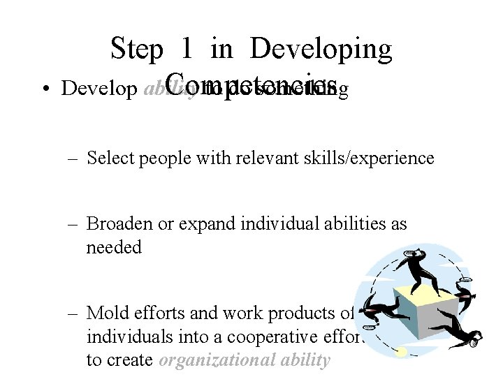  • Step 1 in Developing Competencies Develop ability to do something – Select