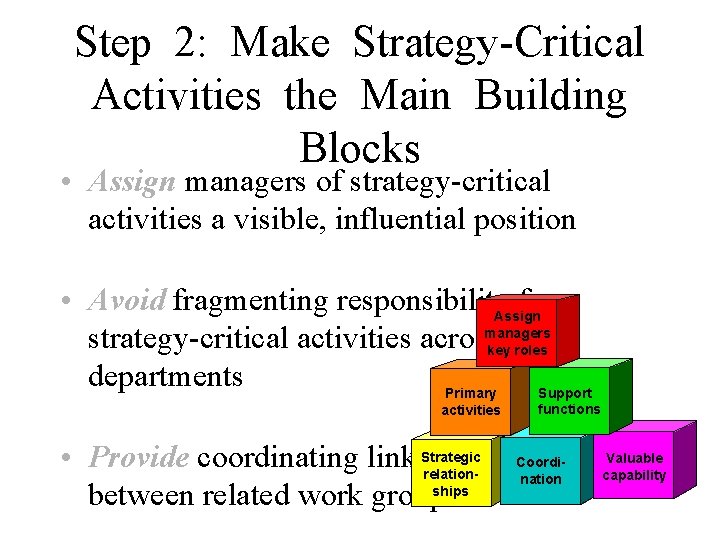 Step 2: Make Strategy-Critical Activities the Main Building Blocks • Assign managers of strategy-critical