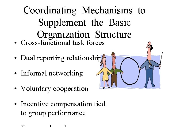 Coordinating Mechanisms to Supplement the Basic Organization Structure • Cross-functional task forces • Dual