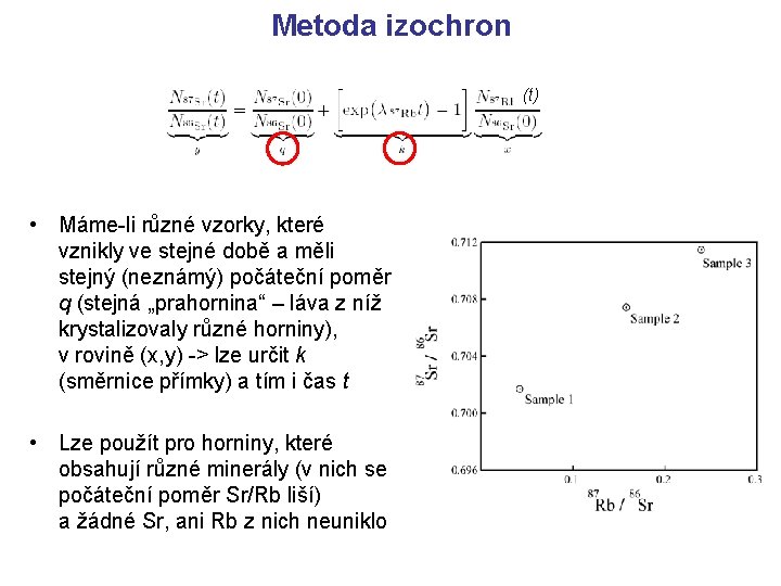 Metoda izochron (t) • Máme-li různé vzorky, které vznikly ve stejné době a měli Metoda izochron (t) • Máme-li různé vzorky, které vznikly ve stejné době a měli