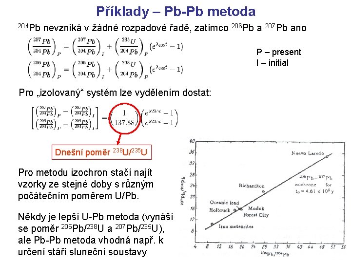 Příklady – Pb-Pb metoda 204 Pb nevzniká v žádné rozpadové řadě, zatímco 206 Pb Příklady – Pb-Pb metoda 204 Pb nevzniká v žádné rozpadové řadě, zatímco 206 Pb