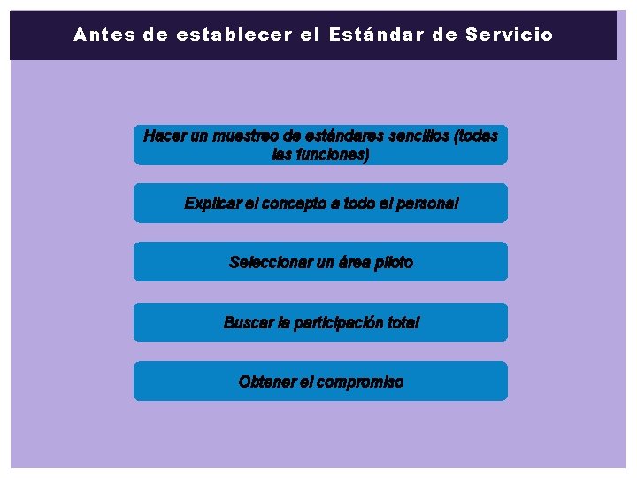 Antes de establecer el Estándar de Servicio Hacer un muestreo de estándares sencillos (todas