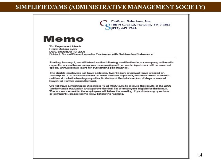 SIMPLIFIED/AMS (ADMINISTRATIVE MANAGEMENT SOCIETY) 14 