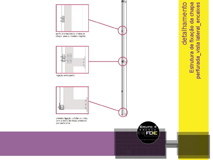 Estrutura de fixação da chapa perfurada_vista lateral_encaixes detalhamento 