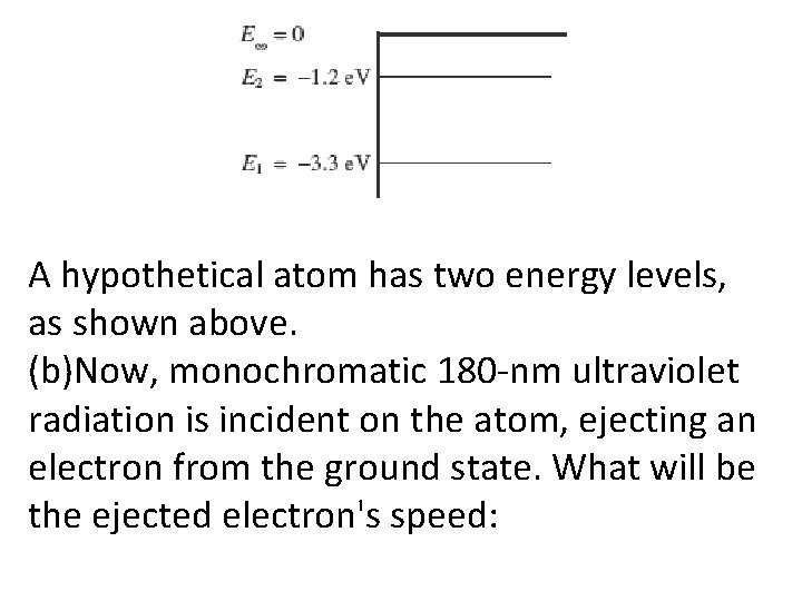 A hypothetical atom has two energy levels, as shown above. (b)Now, monochromatic 180 -nm