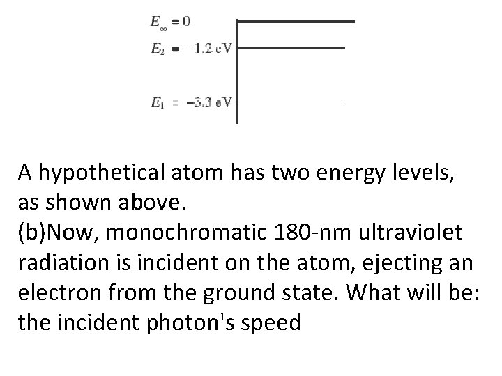 A hypothetical atom has two energy levels, as shown above. (b)Now, monochromatic 180 -nm