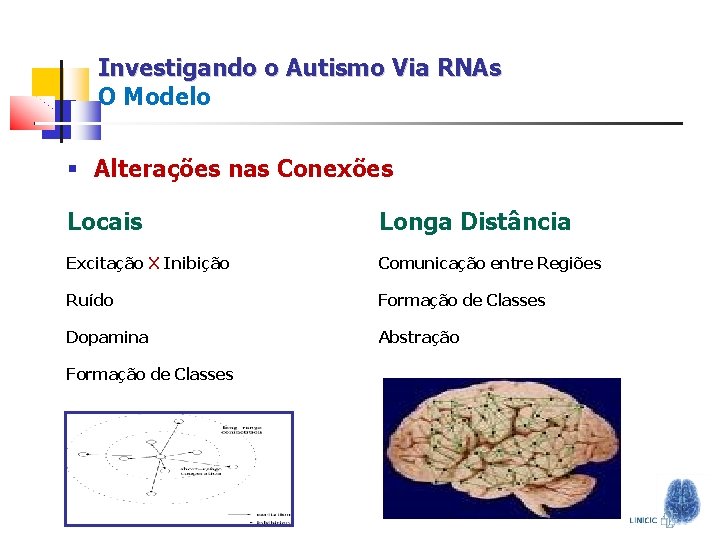 Investigando o Autismo Via RNAs O Modelo § Alterações nas Conexões Locais Longa Distância