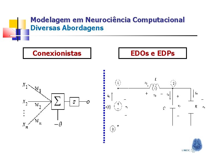 Modelagem em Neurociência Computacional Diversas Abordagens Conexionistas EDOs e EDPs 