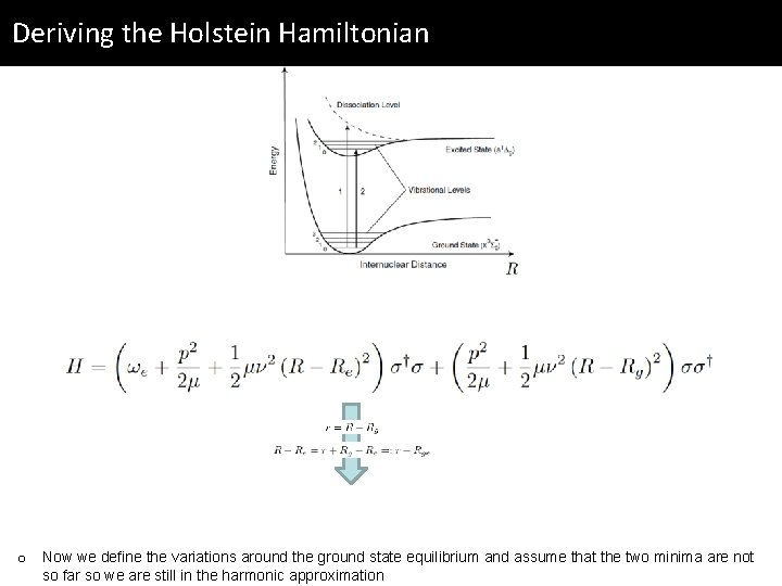 Deriving the Holstein Hamiltonian o Now we define the variations around the ground state