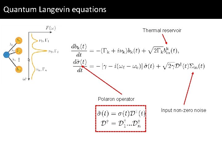 Quantum Langevin equations Thermal reservoir Polaron operator Input non-zero noise 