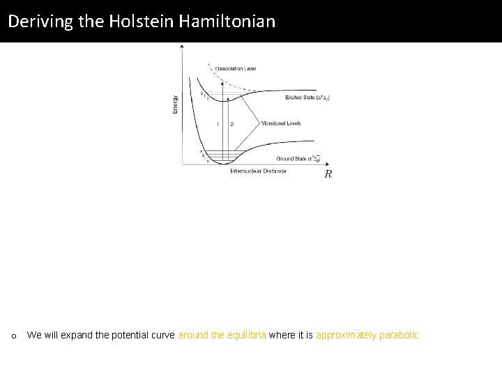 Deriving the Holstein Hamiltonian o We will expand the potential curve around the equilibria