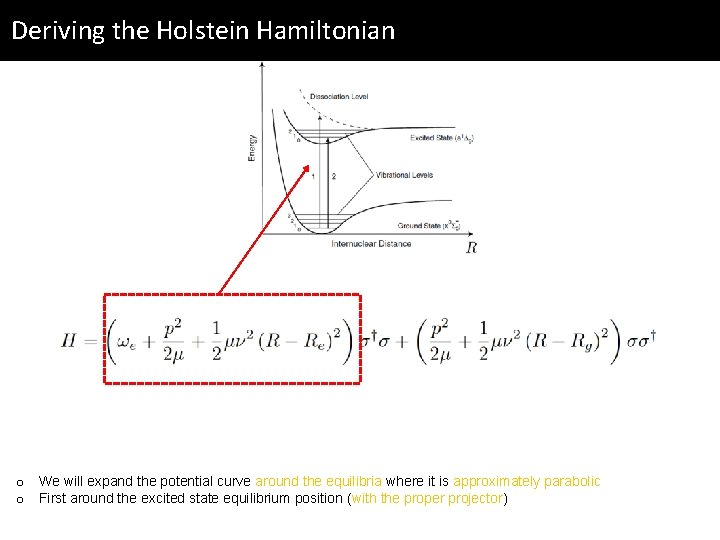 Deriving the Holstein Hamiltonian o We will expand the potential curve around the equilibria