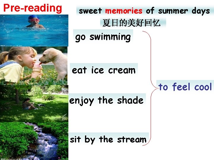 Pre-reading sweet memories of summer days 夏日的美好回忆 记忆、回忆 go swimming eat ice cream to