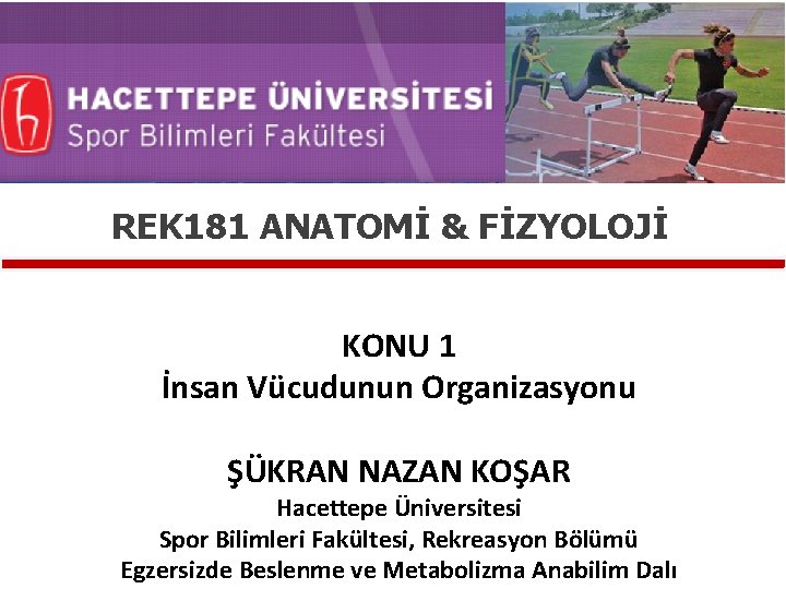 REK 181 ANATOMİ & FİZYOLOJİ KONU 1 İnsan Vücudunun Organizasyonu ŞÜKRAN NAZAN KOŞAR Hacettepe