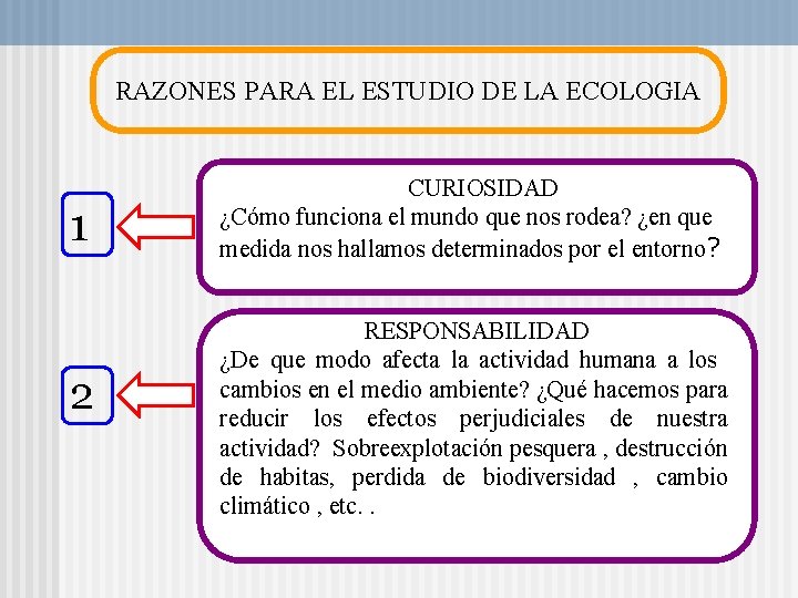 RAZONES PARA EL ESTUDIO DE LA ECOLOGIA 1 2 CURIOSIDAD ¿Cómo funciona el mundo