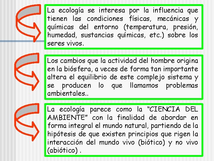 La ecología se interesa por la influencia que tienen las condiciones físicas, mecánicas y