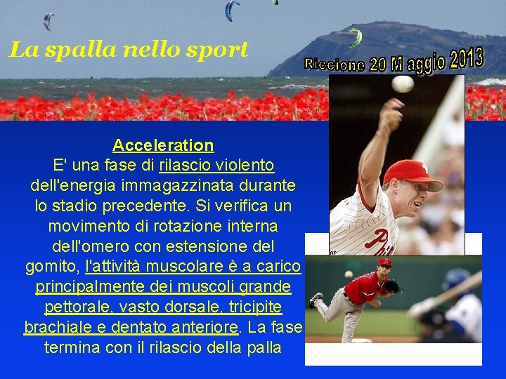 La spalla nello sport Acceleration E' una fase di rilascio violento dell'energia immagazzinata durante