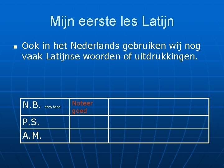 Mijn eerste les Latijn n Ook in het Nederlands gebruiken wij nog vaak Latijnse