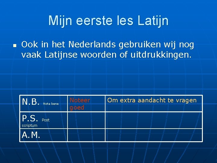 Mijn eerste les Latijn n Ook in het Nederlands gebruiken wij nog vaak Latijnse